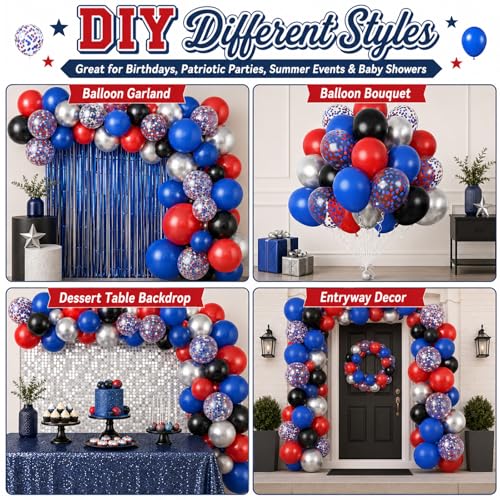 Image of Red and Blue Balloons, 60PCS Blue Red Balloon Set, 12 Inch Patriotic Latex Metallic Confetti Balloons for Independence Day 4th of July Birthday Graduation Memorial Day Party Decor