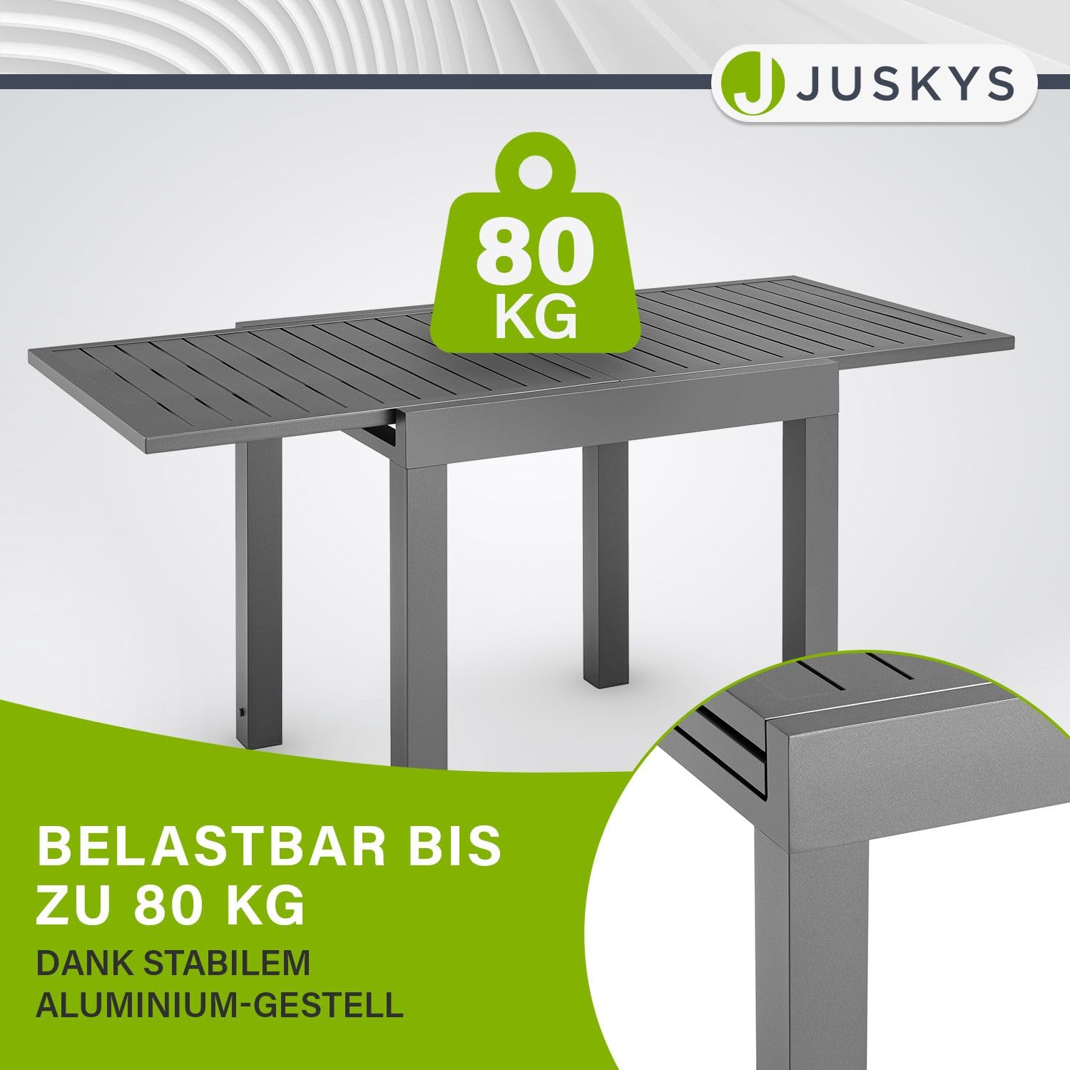 Juskys Gartentisch Laki 70x70 cm ausziehbar - Aluminium Esstisch zum Ausziehen - große Tischplatte - Alu Tisch Balkonmöbel Gartenmöbel Anthrazit