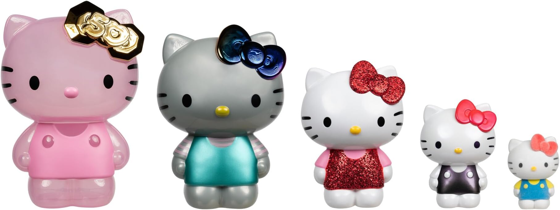Hello Kitty and Friends 50th Anniversary Nesting Figures - Five Figures 6” to 2” Each with a Unique Finish - 5 Decades of Friendship - Officially Licensed Sanrio Product from Jazwares