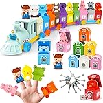 Kimicare Learning Montessori Toys for Toddlers, Sensory Farm Animals Train Toys with 10 Finger Puppets 1 Farmer, Counting Matching Sorting Barns with Keys Birthday Gifts Christmas Stocking Stuffers