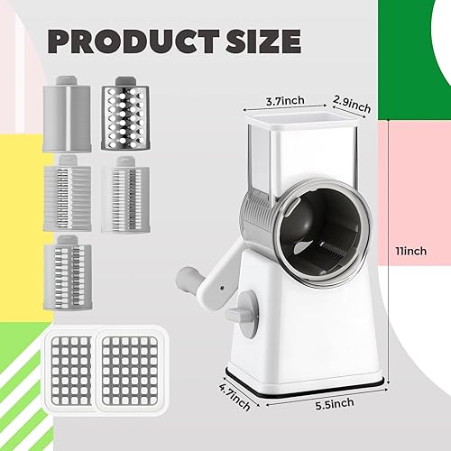 Miniatura 2 de Rallador de queso giratorio 6 en 1 con 12 cuchillas, manivela de mano, rebanador de alimentos con base de succión, mango giratorio de 360 y taza de