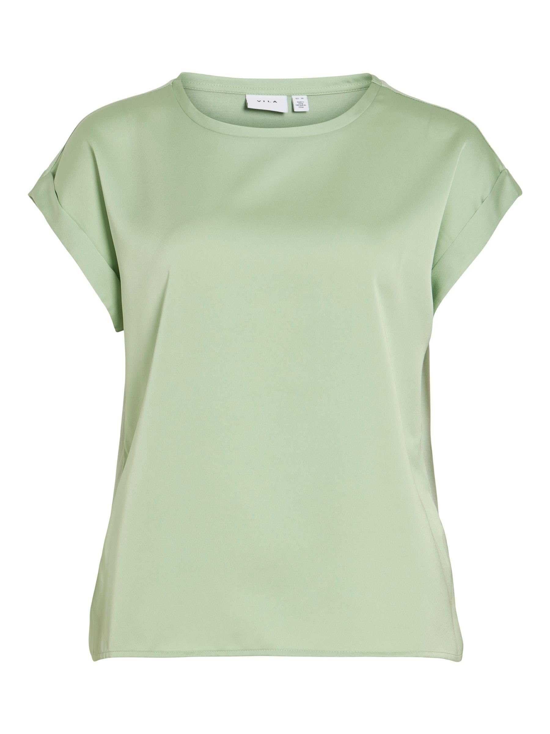 Vila Variety S/S Satin Top - Noos, Smoke Green, 8