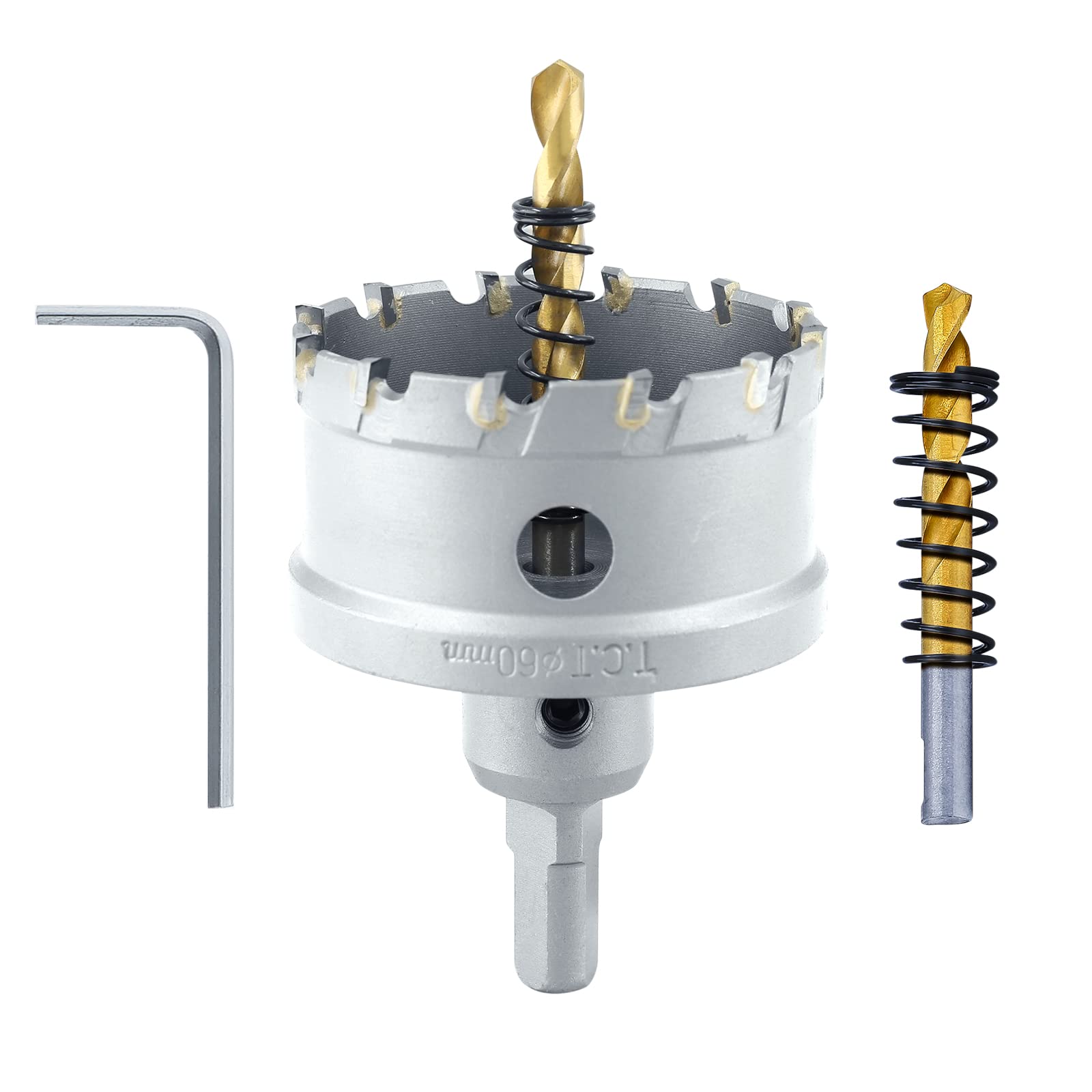 Luomorgo 2-3/8" 60mm TCT Carbide Hole Saw Tungsten Carbide Tipped Hole Cutter with 2 Pcs Titanium-Plated Pilot Drill Bit for Metal Iron Steel Wood