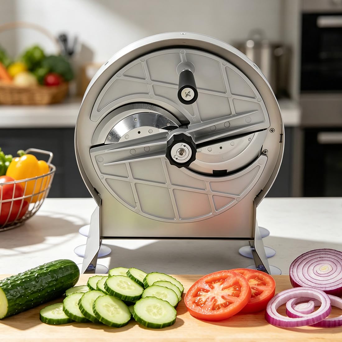 Máquina Cortadora de Verduras Comercial | Espesor Regulable 0.2-10 mm,Máquina Cortadora de Alimentos con 6 Ventosas de Succión y Mango Ergonómico,para Cocinas Caseras