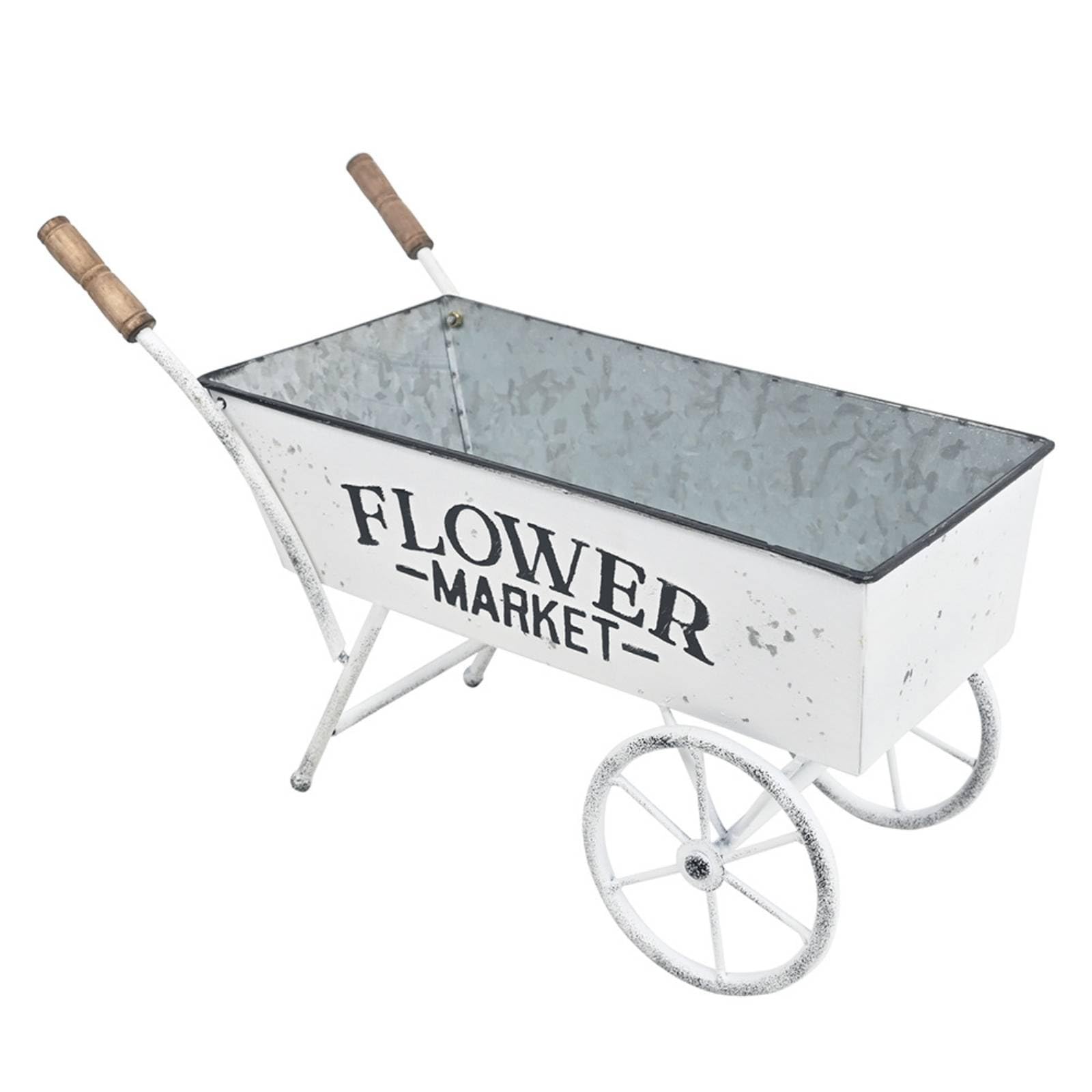 Brouette Porte-Plante en Métal Vintage Jardinière en Forme Brouette Extérieur Chariot à Fleurs pour Jardiniers, Blanc