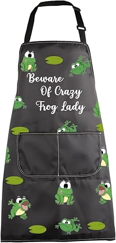 Miniatura 1 de MBMSO Delantal de rana Beware of Crazy Frog Lady - Delantal de cocina para amantes de la rana, regalos divertidos para mujeres, regalos divertidos