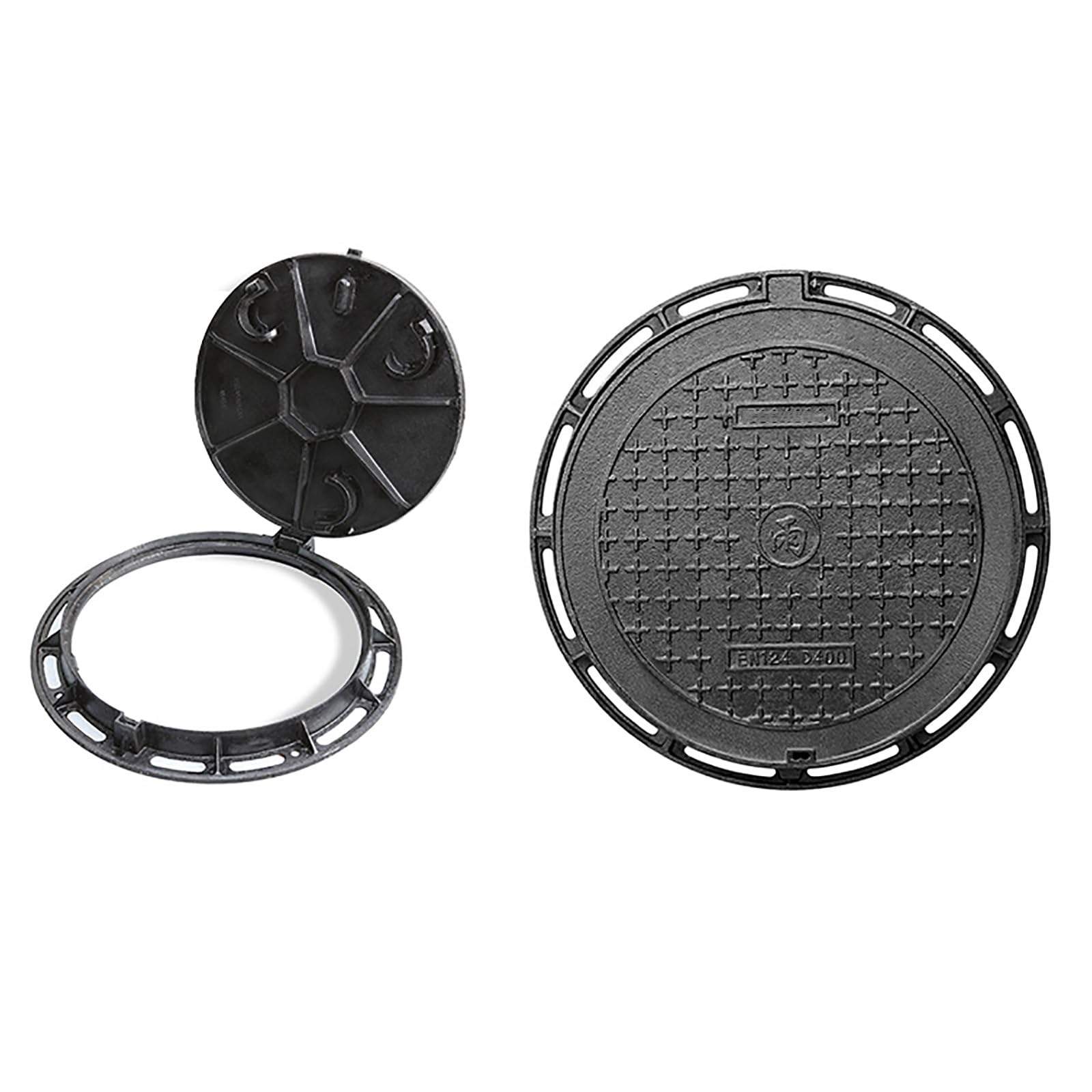 GJMSSMY Round Cast Iron Manhole Cover with Frame, Slip-Resistant Septic Hole Cover, Heavy-Duty Wall Access Cover for Driveway, Garden, Garage (19.6in/50cm)