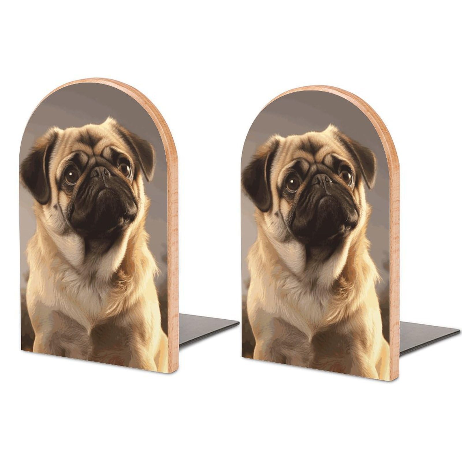 Cute Pug Dog Bookend Modern Bookends for Shelves Non-Skid Book Holder Heavy Duty Metal Book Storage for Books CDs Decorative Book Stopper for Home
