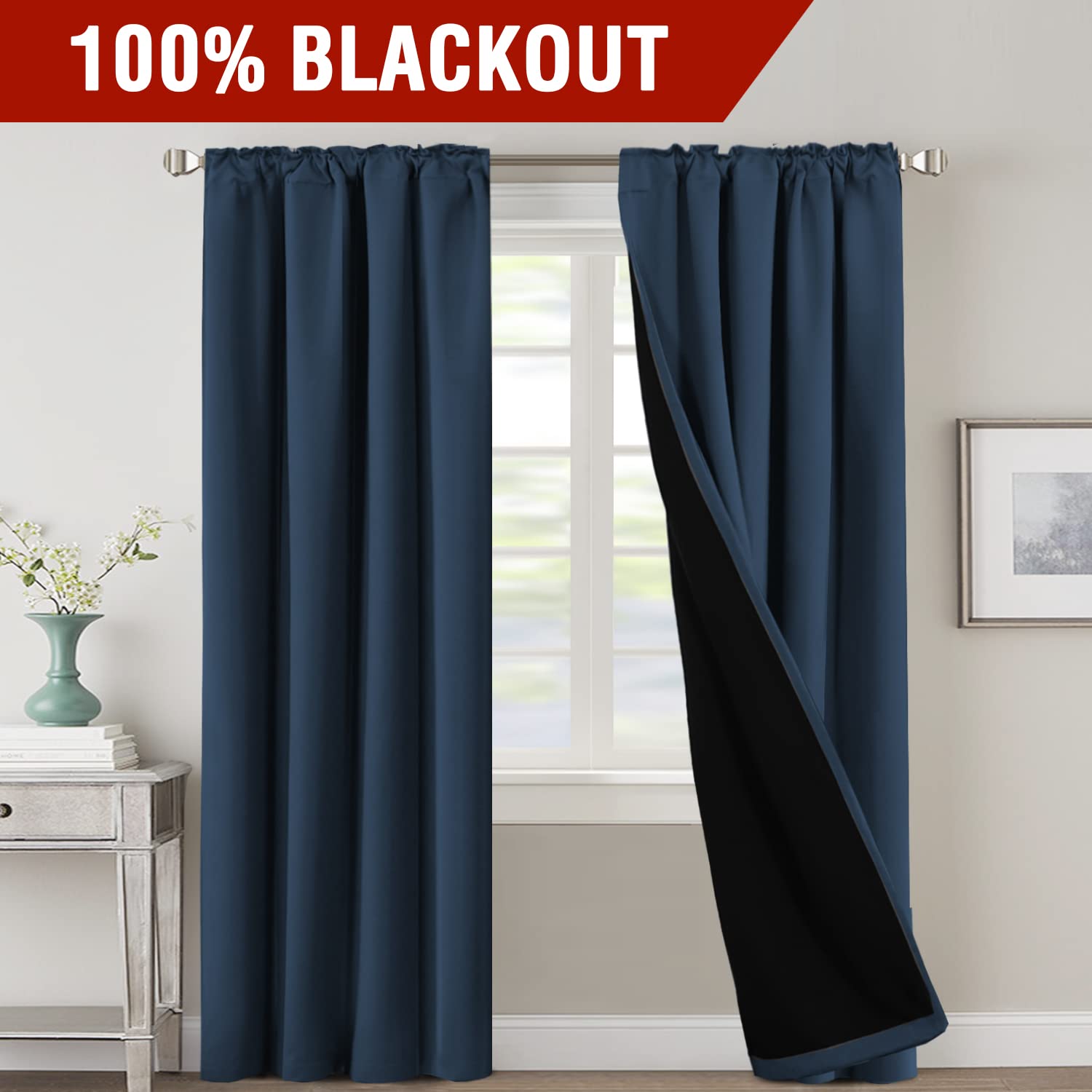 H.VERSAILTEX Lot De 2 Rideaux Occultants 100% – Noir, Isolation Thermique, 106x213 Cm – Pour Chambre, Salon