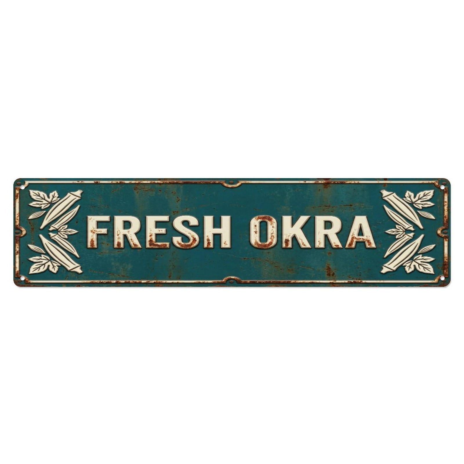 Metal Tin Sign FRESH OKRA Vintage Vegetable Rustic Farmhouse