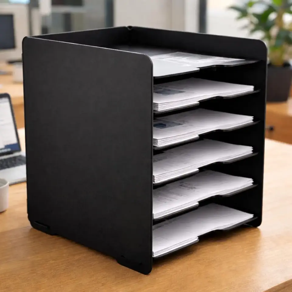 Organizador de Escritório para Documentos A4, MDF, Suporte para Folhas (Preto)