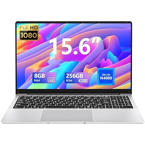 15.6 inch Laptops, Gaming Laptop with 8GB RAM 256GB SSD, Laptop Gamer, Traditional Laptops N4000, Netbook Computers Full HD 1920X1080 Display WiFi5 Mini-HDMI 180 Angle Opening for Student Business
