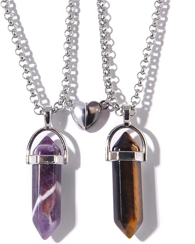 2 piezas de cristal de atracción mutua pareja a juego con colgante hexagonal de corazón de amor piedra natural chakra collar para mujeres hombres,