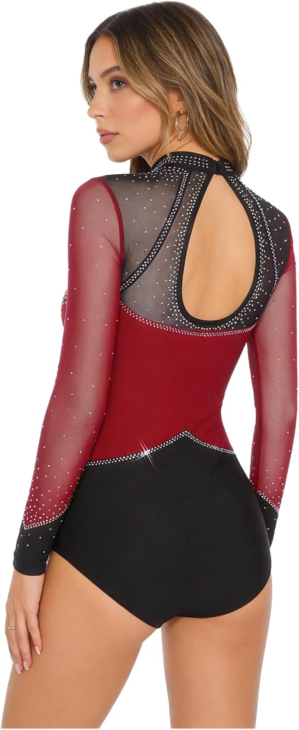 Shinsto Women's Rhinestones Ballet Dance Gymnastics Leotard Long Sleeve Figure Skating Costume