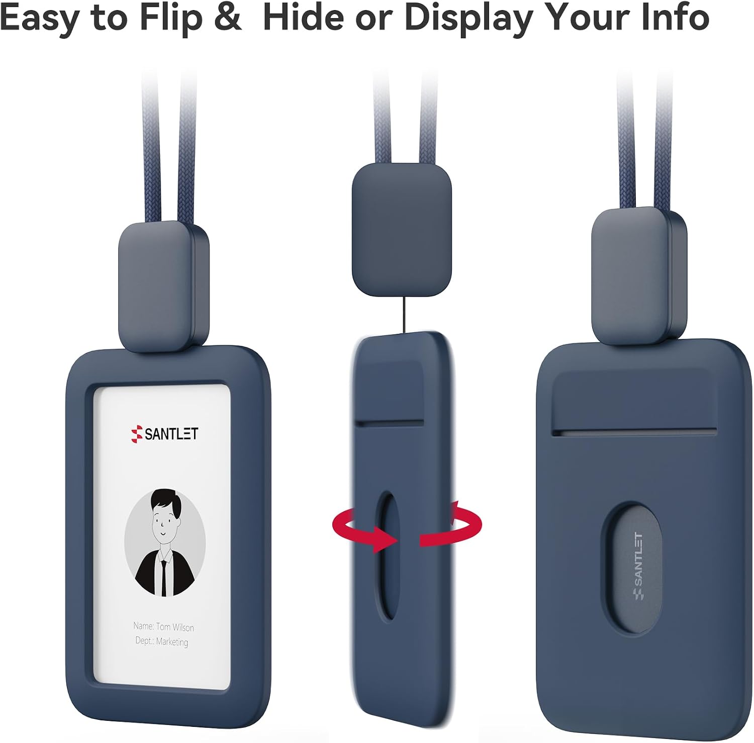SANTLET Lanyards for ID Badges Holder, Soft Silicone, Retractable Cord