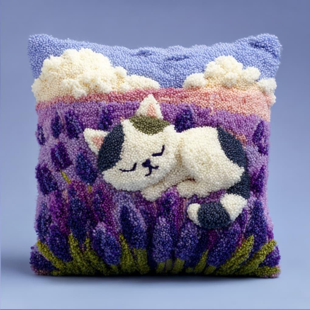 kitphoenix Latch Hook Kit Pillow Case Lavender Cat 43Cmx43Cm