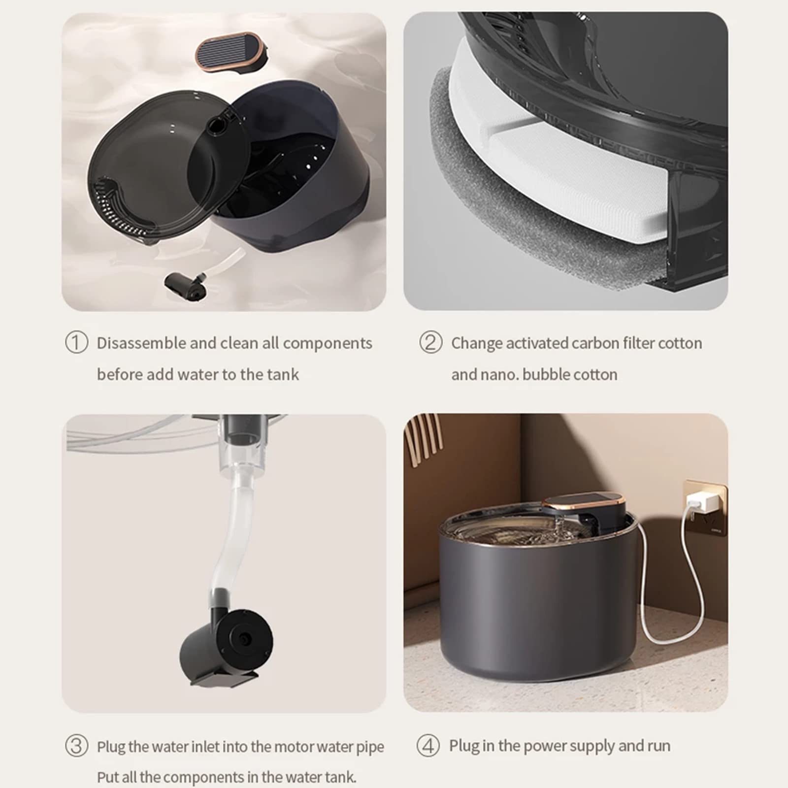 Fontanella per Gatti 3L, Fontana per Cani Animale Domestico,Distributore d'Acqua Alimentato Tramite USB per Cani E Gatti con Pompa Ultra-Silenziosa E 6 Filtri di Ricambio