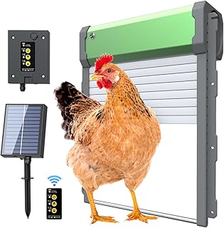 2025 Upgraded Automatic Chicken Coop Door Solar Powered Chicken Coop Door with Smart Timer & Light Sensor, Anti-Pinch Safety Design, Large Weatherproof Entry for Poultry (IP67) (Green)
