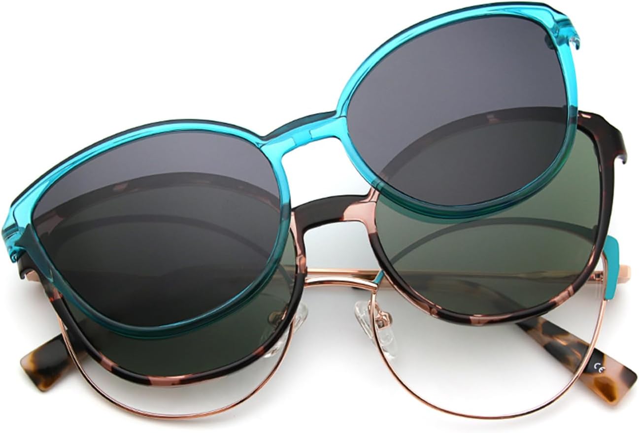 Bauhaus Magnetic Clip on Sunglasses for Men & Women Polarized UV Protection Retro Square Eyeglasses Fit Over Night Driving