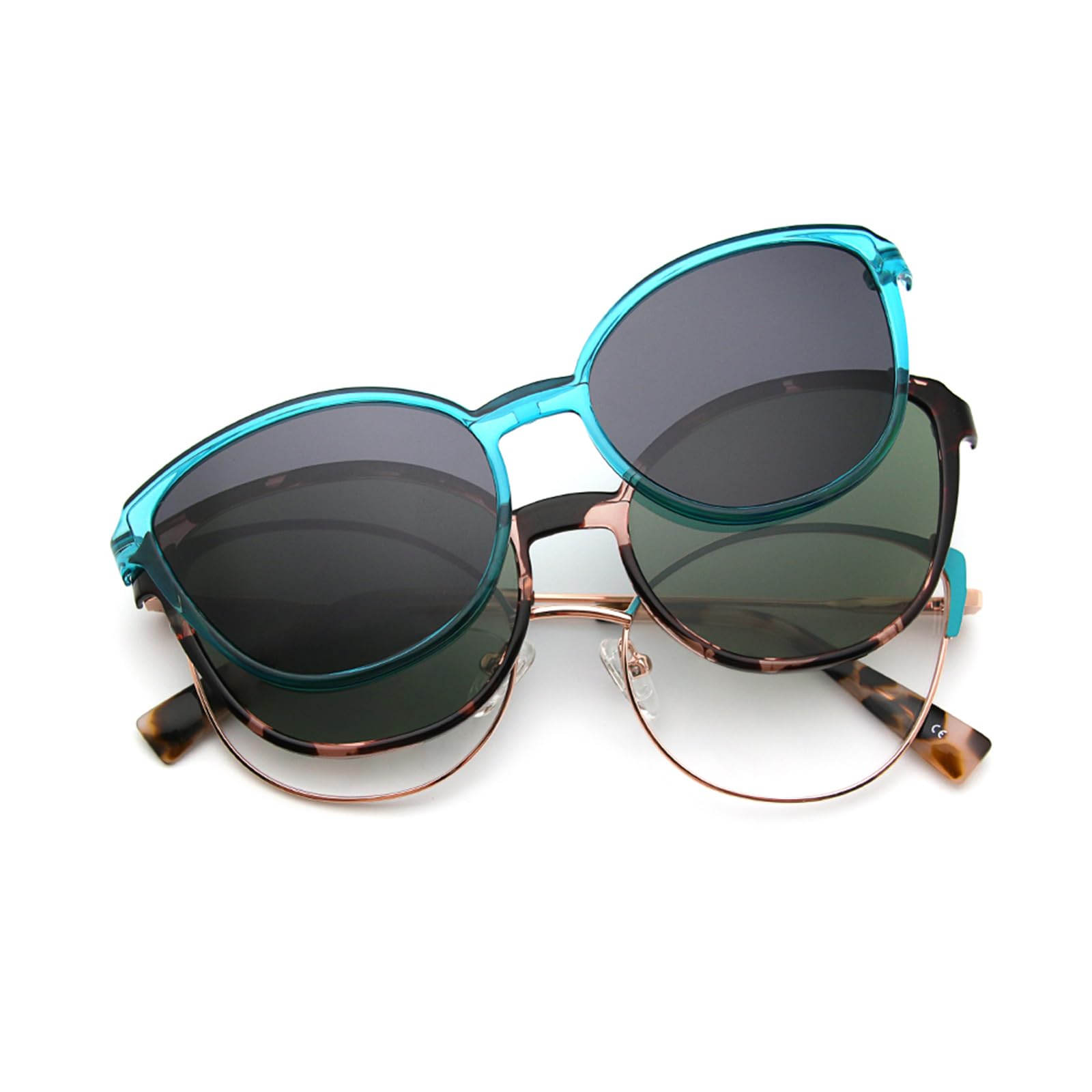 BauhausMagnetic Clip on Sunglasses for Men & Women Polarized UV Protection Retro Square Eyeglasses Fit Over Night Driving