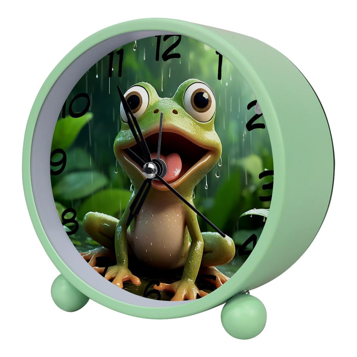 Luoweisi Analog Alarm Clock Frog, Silent Non-Ticking with Night Light, Battery Operated, Round Desk Alarm Clock for Office, Bedroom, Elderly, Adults, Children, Student Gifts