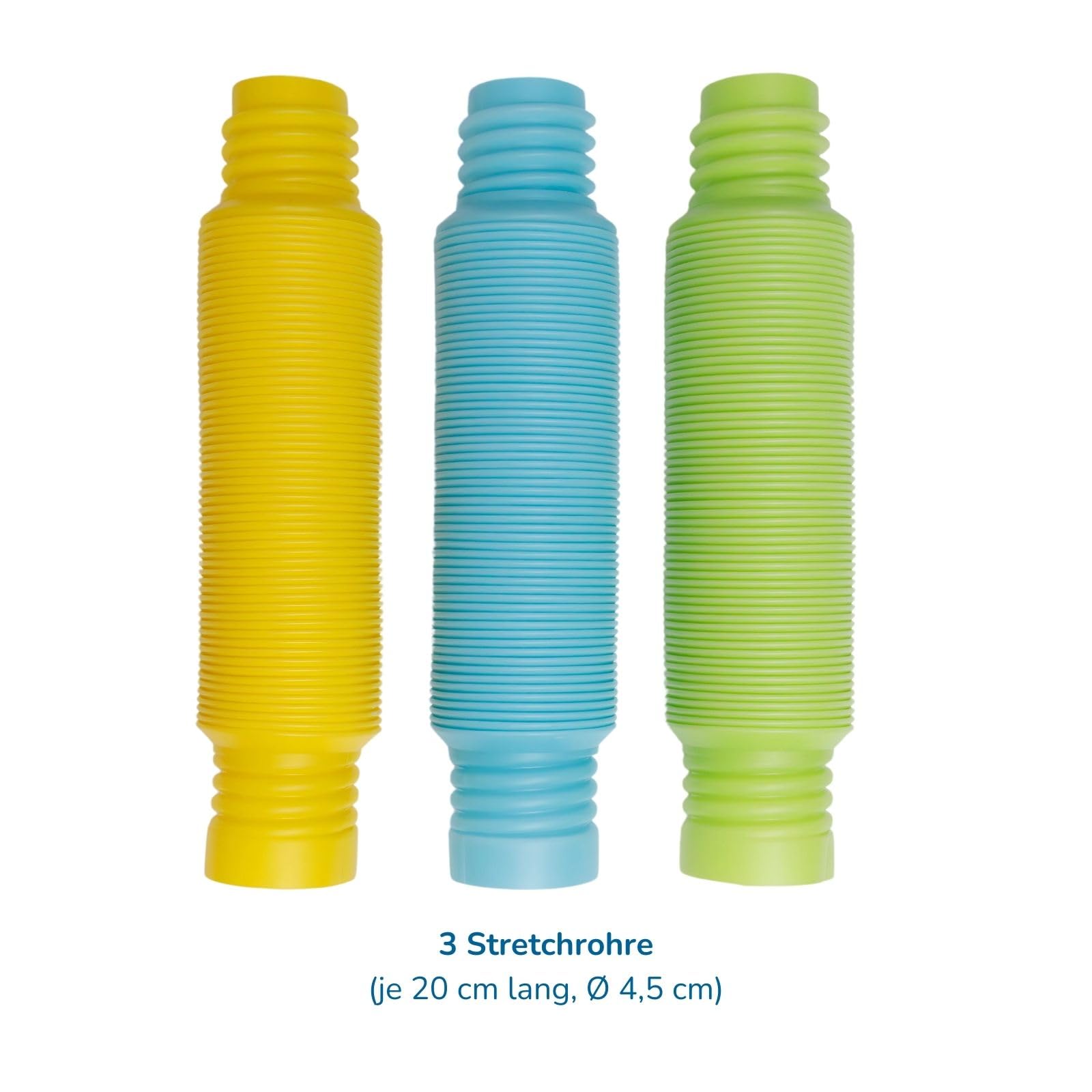 alldoro 60331 Tubi flessibili in plastica, diametro 3 cm, 3 pezzi colorati, tubi con lunghezza estensibile 21-67 cm