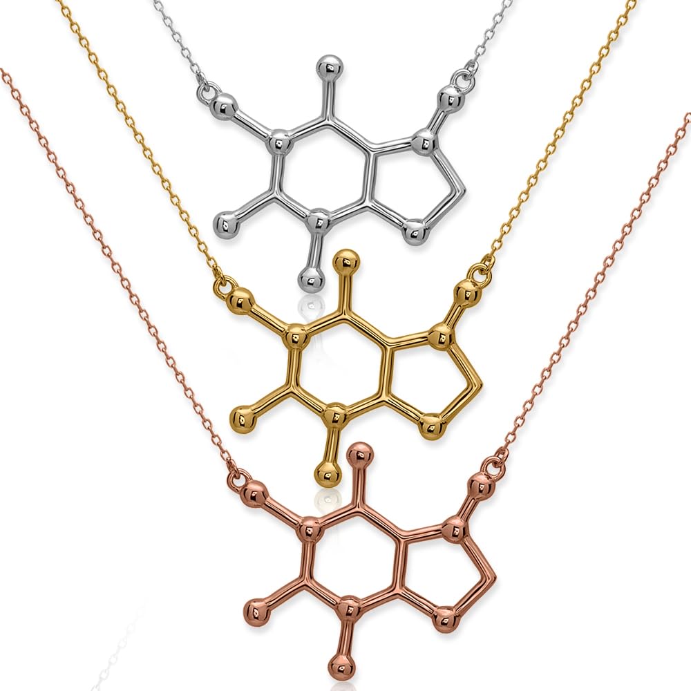 South Street Designs - Collar de molécula de cafeína, joyería de plata de ley 925 para amantes del café y entusiastas de la ciencia