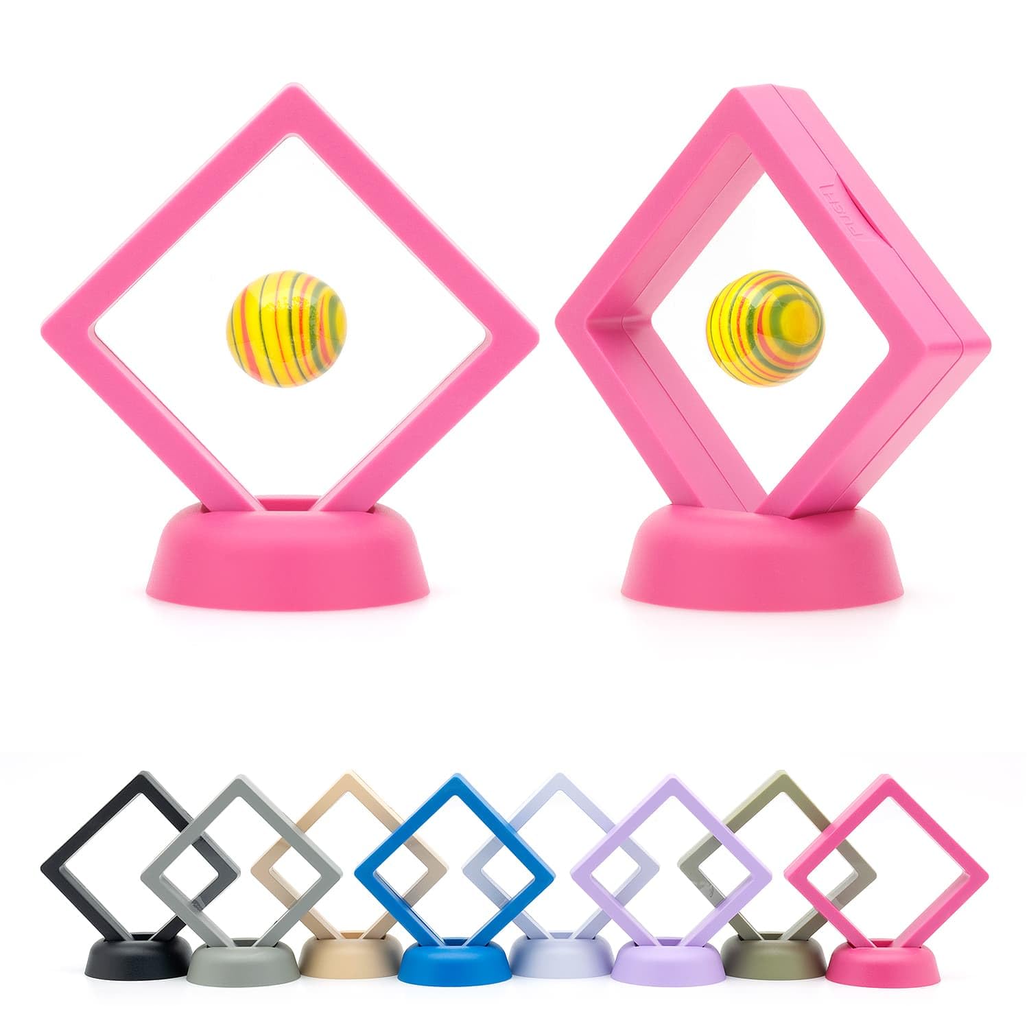 CKB LTD Pack of 5 3D Floating Frames Display Case Holder Storage Box Suspension Stand - Holds Jewellery, Gemstones, Collectable Coins and Hobby Craft Items (Pink) 7cm x 7cm x 2cm (Small)