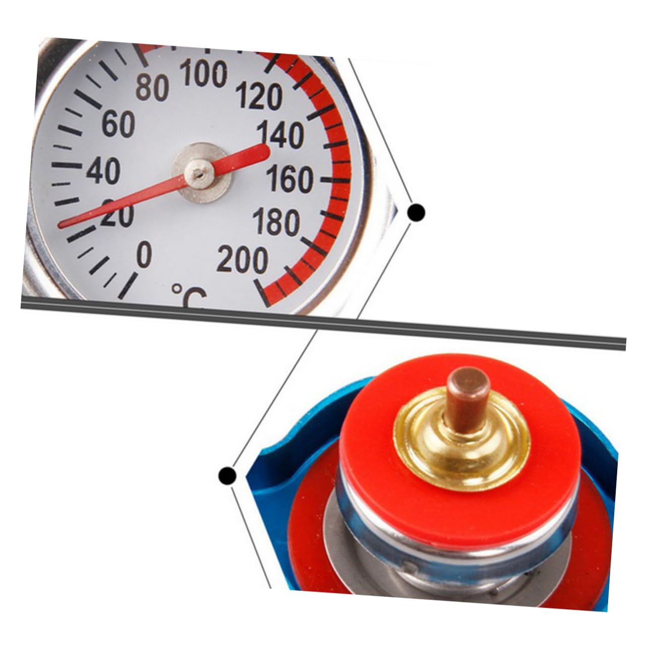 Tapa para Tanque de Agua de Coche Material ABS y Aleación de Aluminio con Indicador de Temperatura Termostático Presión 1.3 Bar, Fácil Control de Temperatura Refrigerante