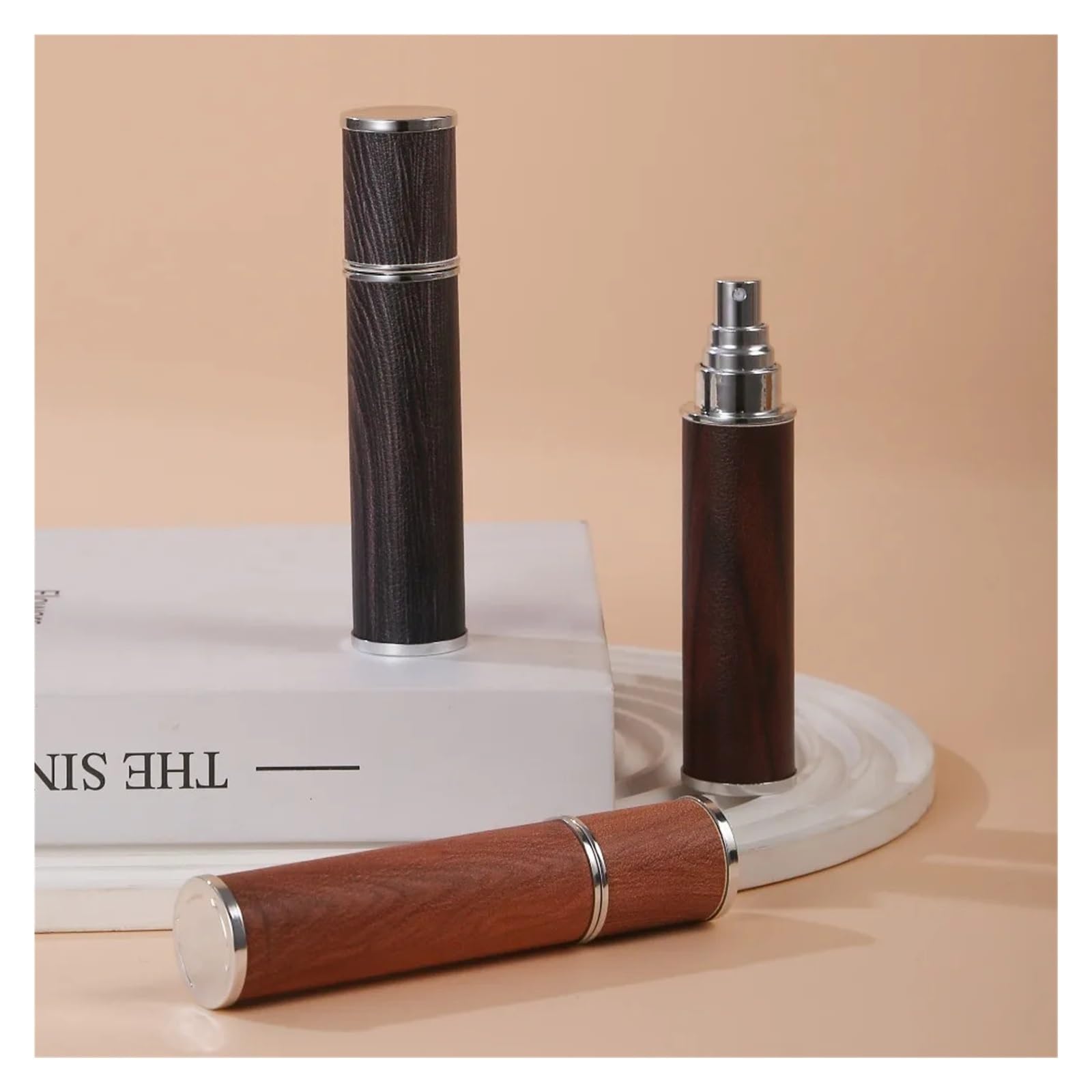 Flacone di profumo in pelle Atomizzatore di profumo in pelle con venature del legno da 10 ml