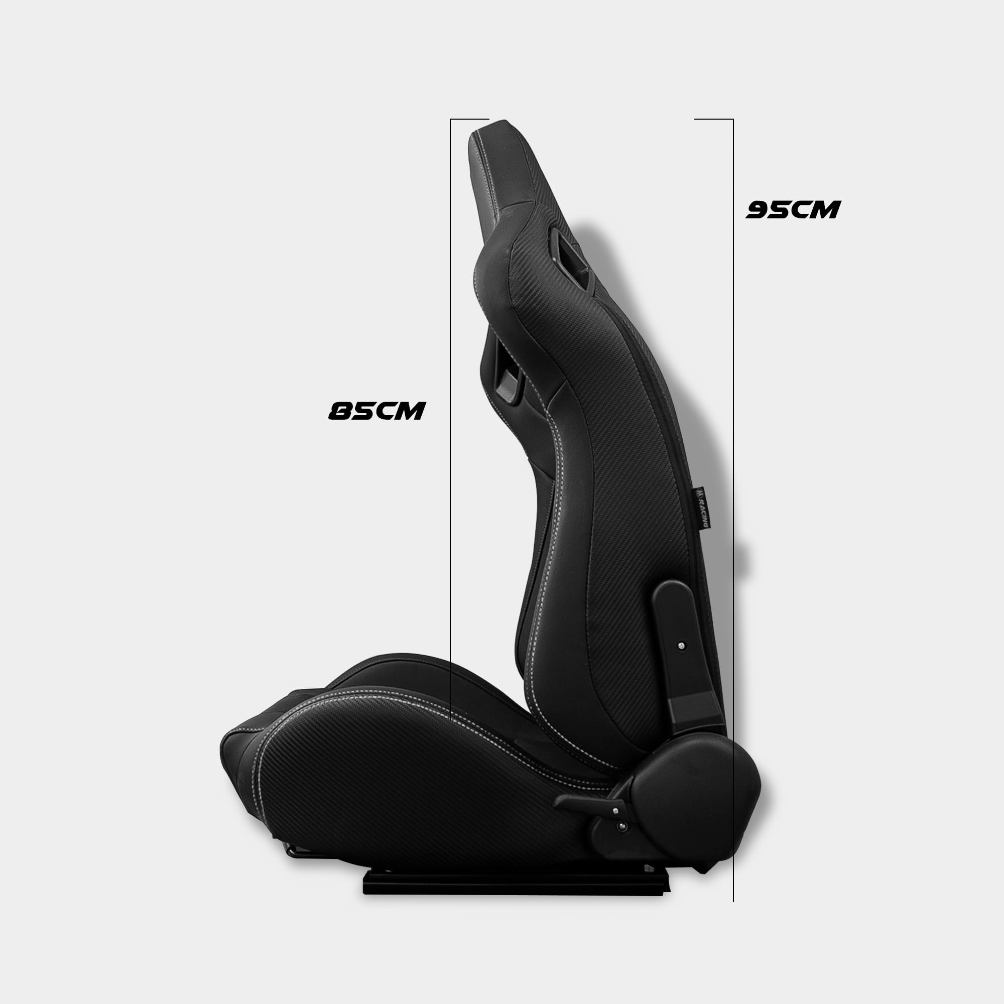 M MODAUTO Semibaquet S,E Cuero Negro/Costura Blanco/Respaldo Fibra Carbono,Semibaquet Deportivo,Adaptable para Coches,Ríeles Incluidos.N765L