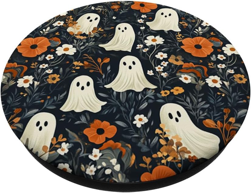 Cute Funny Halloween Spooky Ghost in Flowers Floral Pattern PopSockets Standard PopGrip - Image 2