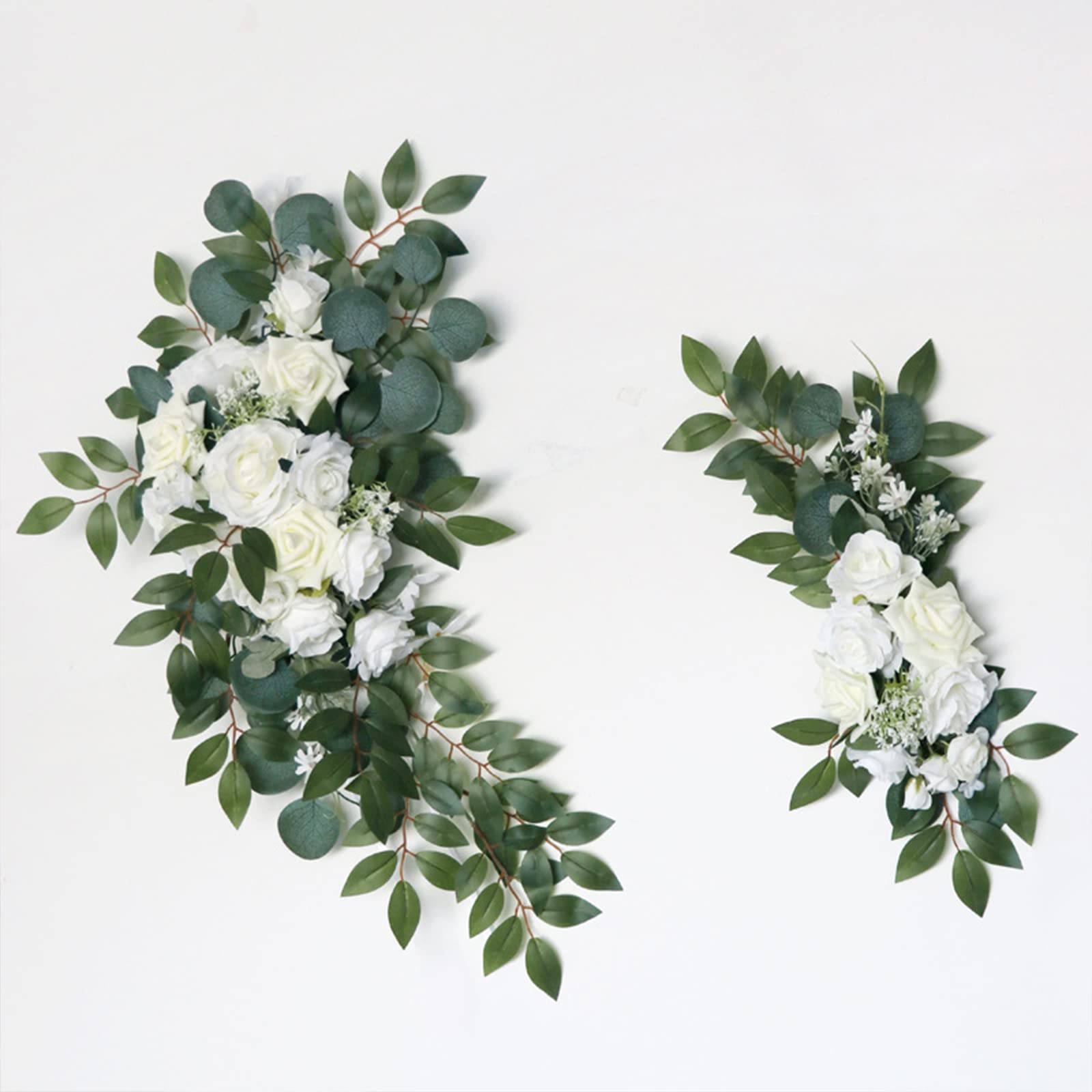 Panonw Juego de 2 flores artificiales de arco de boda, flores artificiales de eucalipto para colgar guirnaldas de seda falsas para decorar bodas