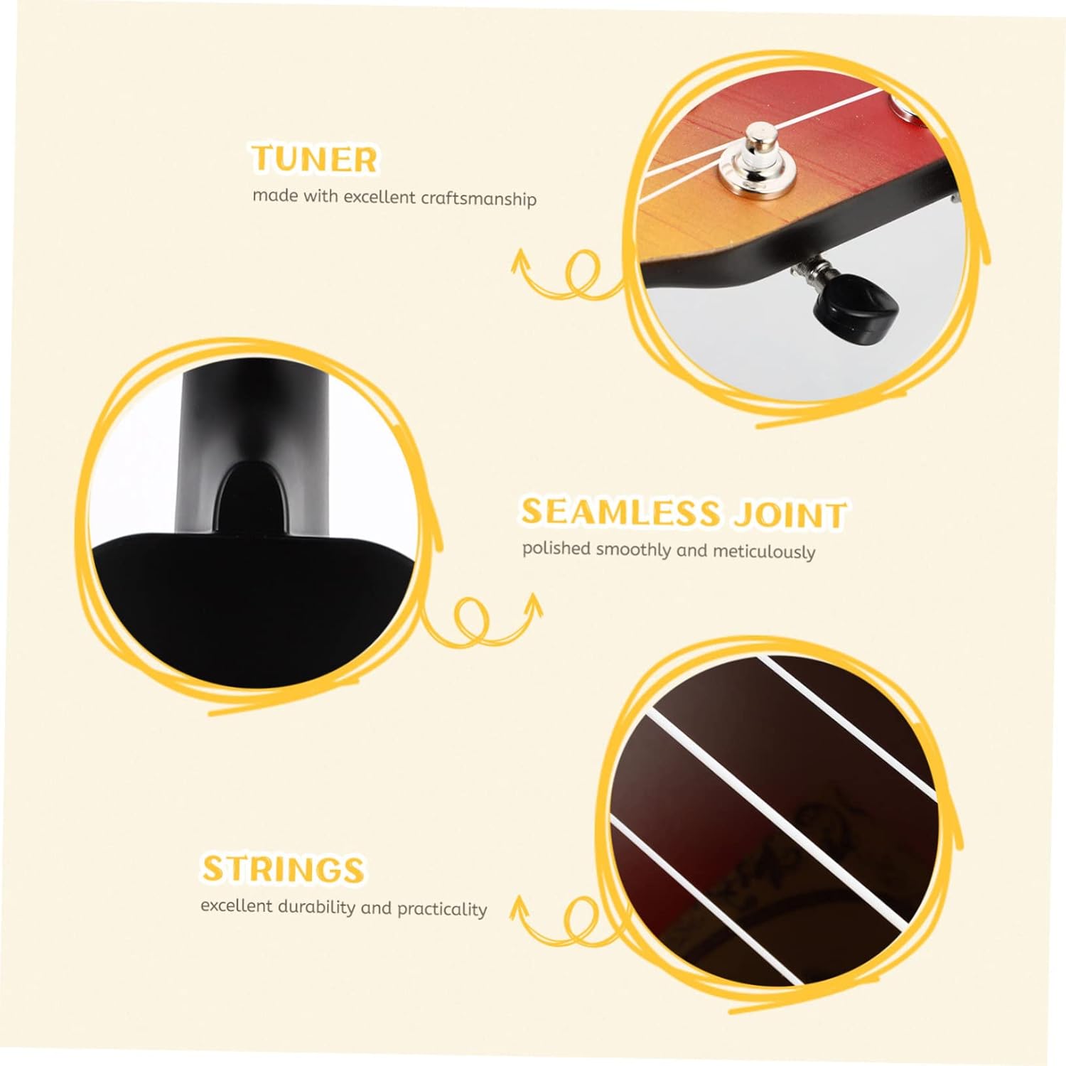 BESTonZON 1set Cartoon Painted Ukulele for Beginners Acoustic Guitar Backpack Rainbow Design Natural Starter Instrument for All Ages