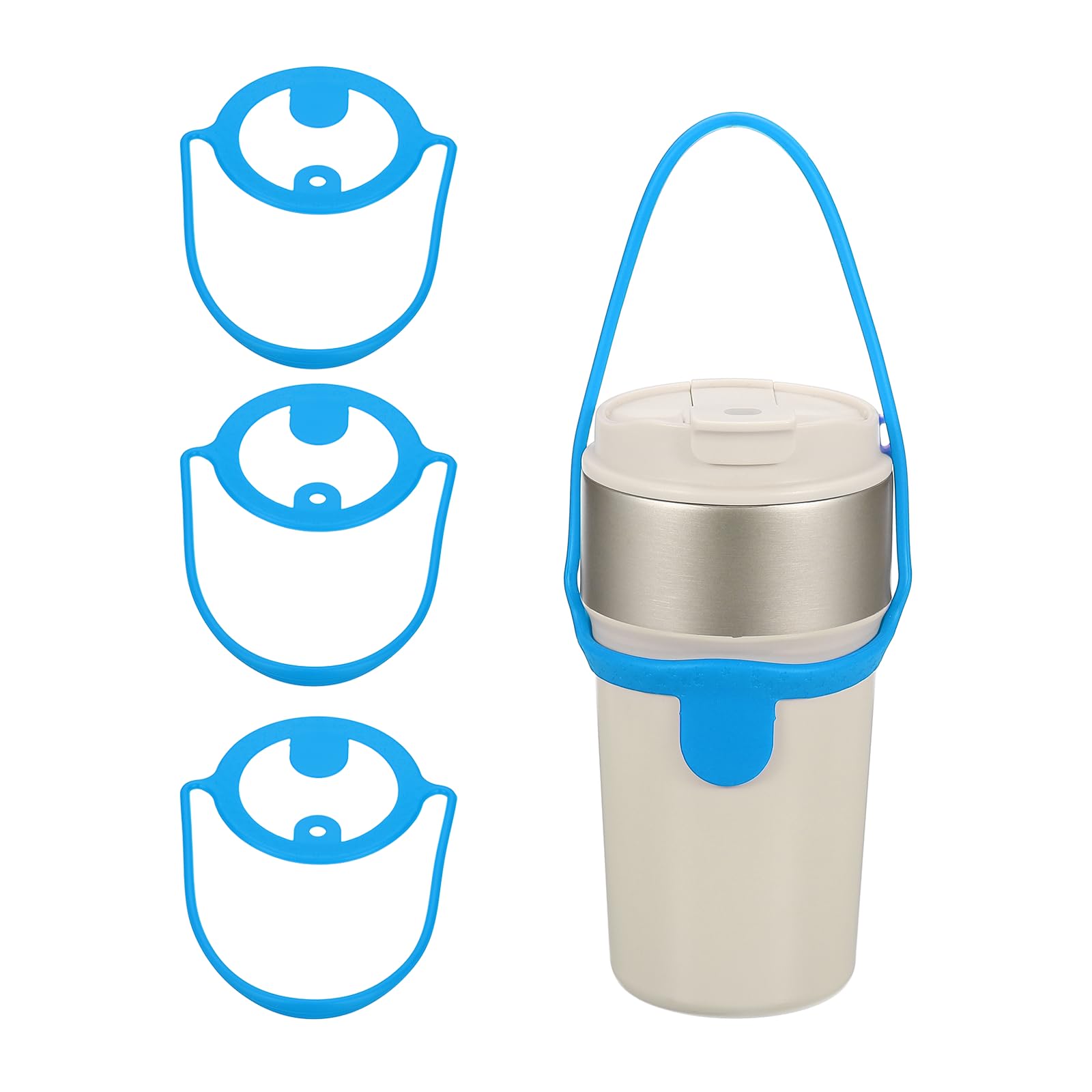YELARXI Silicone Coffee Cup Carrier, Reusable Drink Carrier Tea Holder Sleeve Handle Strap with Straw Ring 6 Pcs & Blue -Fitting for (Travel/Take Out/Daily Use)