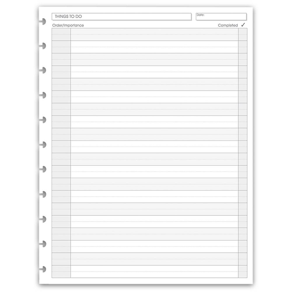 LevengerCirca Daily to Do List Discbound Paper Refill with Checkboxes, Disc Notebook Inserts, White, 100 Sheets, Letter