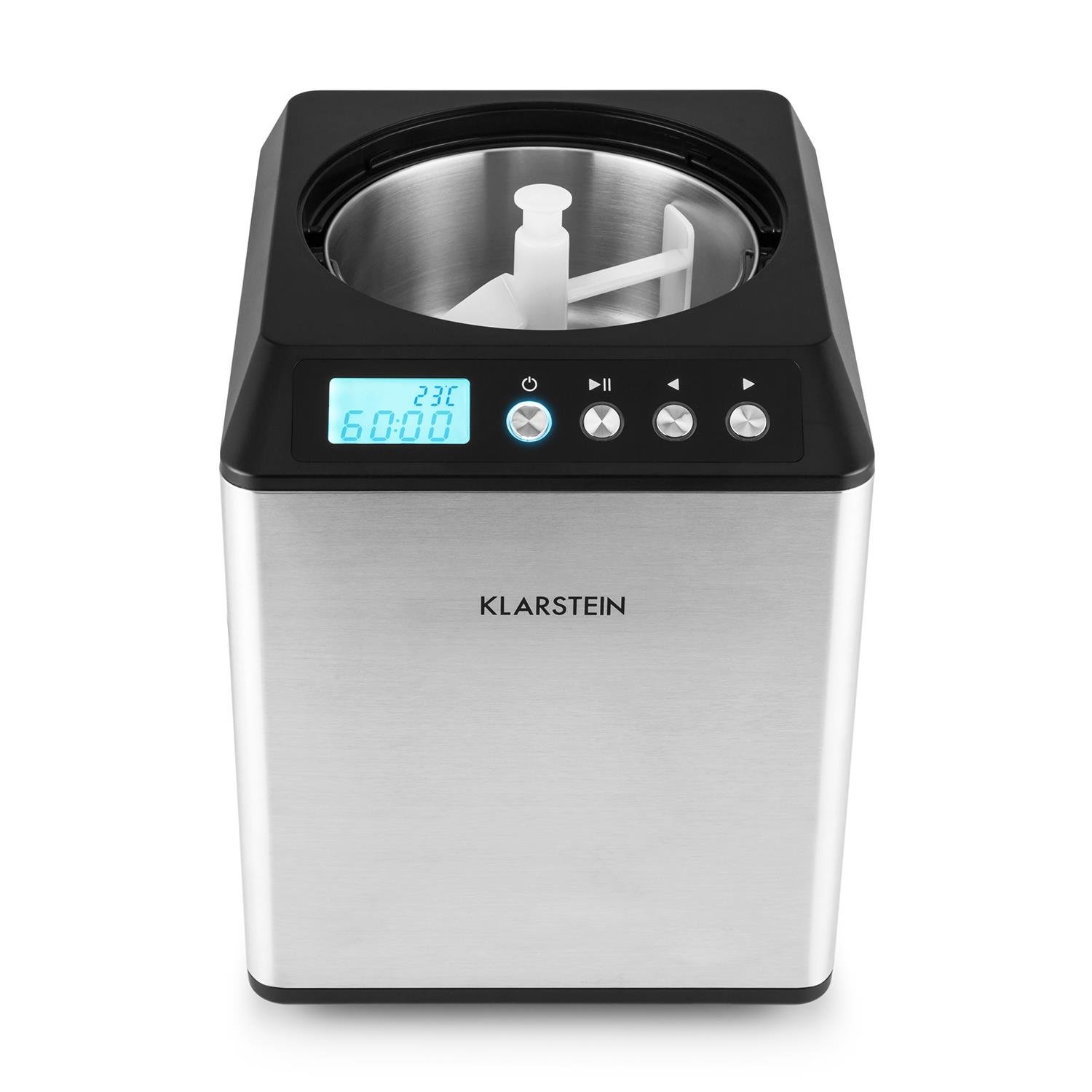 Klarstein Vanilla Sky Family - Eismaschine, Eisbereiter, Speiseeismaschine, Kühlhaltefunktion, LED-Display, Timer, Edelstahl, einfache Reinigung, 250 Watt, 2,5 Liter Fassungsvermögen, Silber