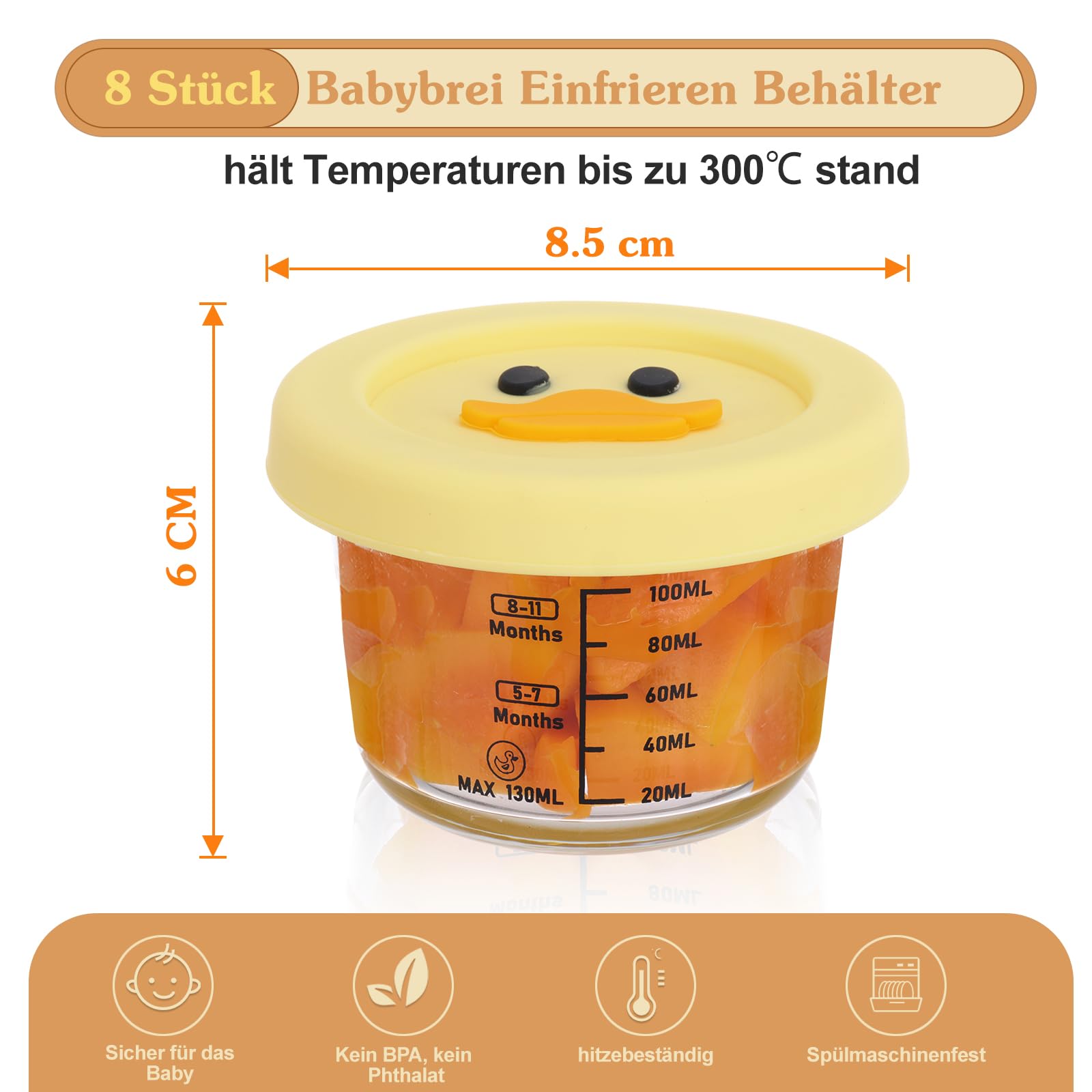 4 Stück Verstärktes Glas Babybrei Einfrieren Behälter, Beikost Baby Zubehör, Babynahrung Aufbewahrung, BPA-frei, Auslaufsicher, Mikrowelle, Geschirrspüler & Gefrierschrank sicher