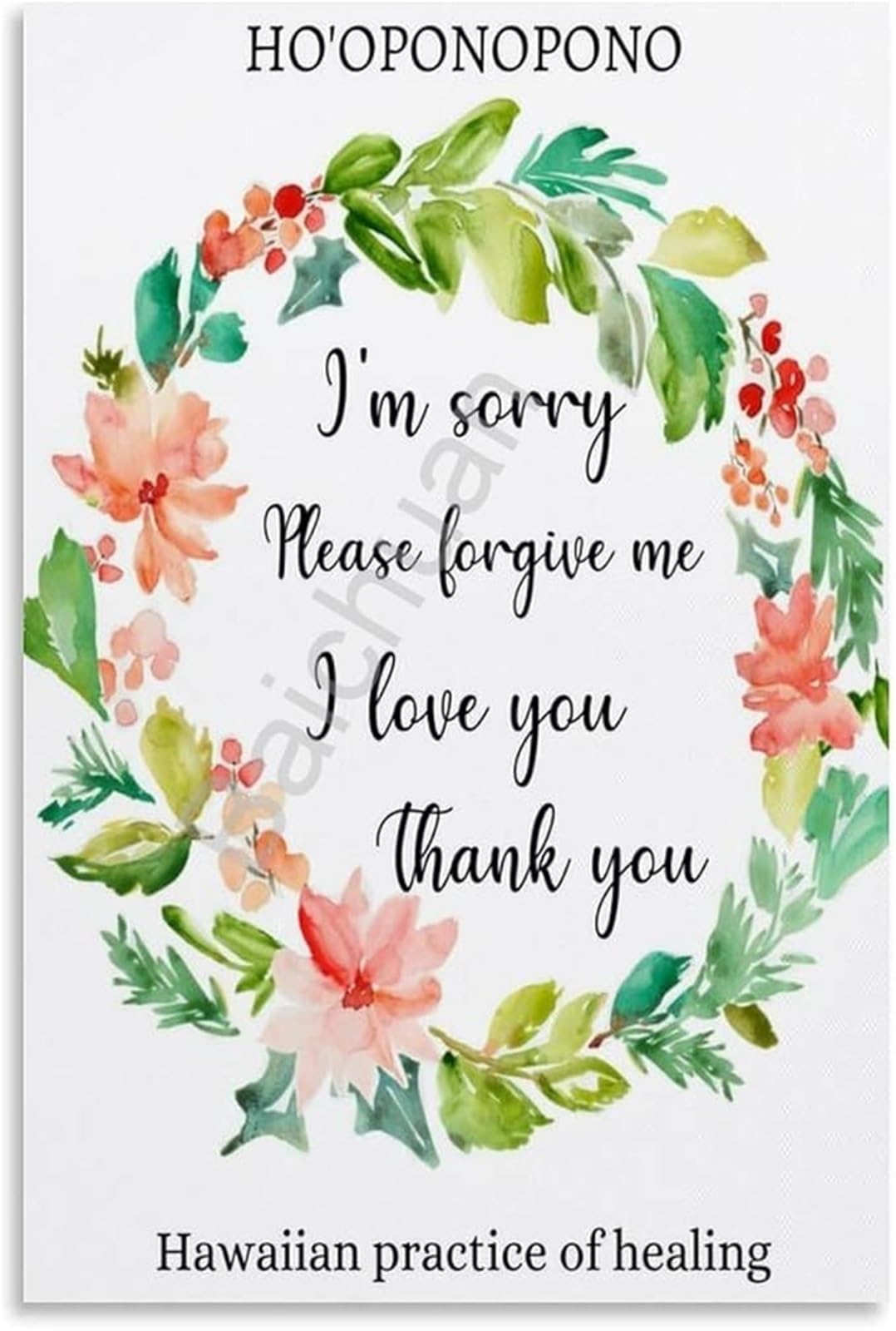 IDGTTLDF Forgiveness and Peace Hooponopono Phrase Poster Canvas Wall-Art for Personal Growth Bedroom Calm Corner Decor Framed,08x12inch(20x30cm)