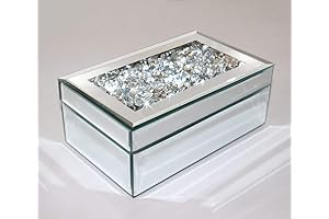 QMDECOR Luxury Silver Crushed Diamond Glass Mirrored Jewelry Box Organizer
