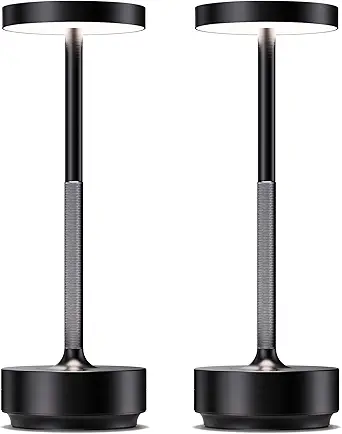 SAKRINGT 2 Pack Rechargeable Cordless Table Lamp - Battery Operated LED Portable Table Light with 3 Color Stepless Dimming, Memory Function - IP54 Waterproof for Outdoor, Restaurant, Patio, Camping