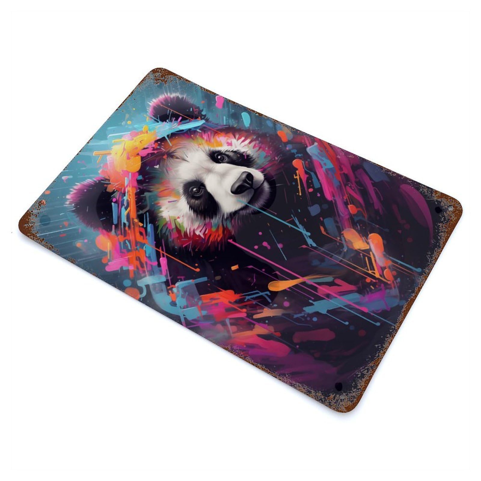 Decorative Tin Sign with The Comfortable Panda 2 Design 11.8"x7.9", for Garage, Bar And Workshop Decor, Farmhouse Wall Decor