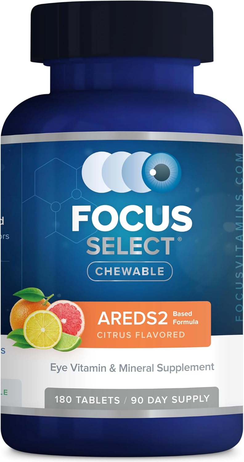 Focus Select AREDS2 Based Chewable Eye Vitamin-Mineral Supplement for Eyes (180 ct. 90 Day Supply) Citrus Flavored Eye Chewable - Low Zinc Formula