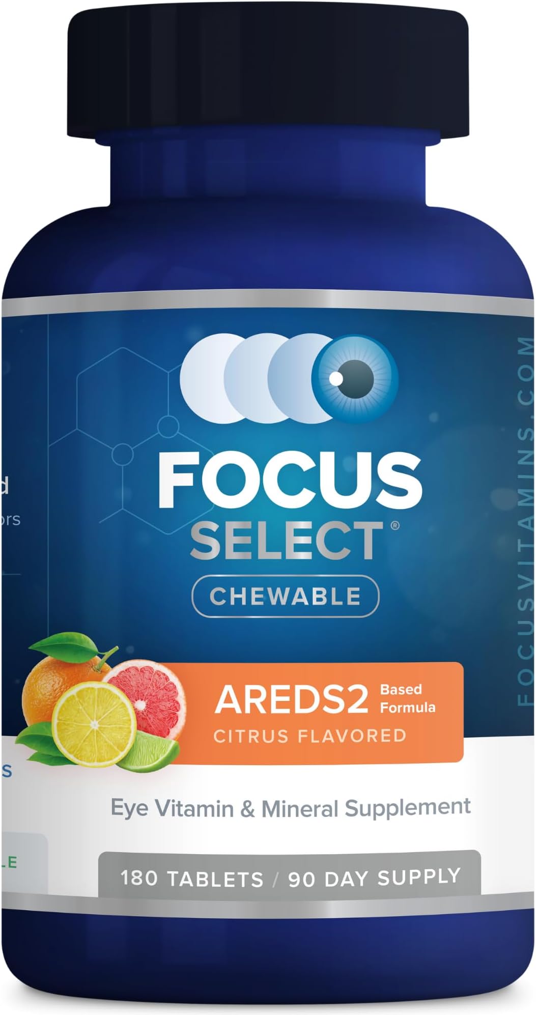 Focus Select AREDS2 Based Chewable Eye Vitamin-Mineral Supplement for Eyes (180 ct. 90 Day Supply) Citrus Flavored Eye Chewable - Low Zinc Formula