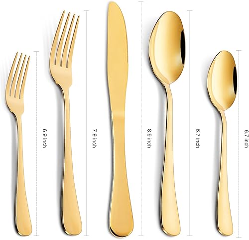 Miniatura 2 de Juego de cubiertos dorados para 12 juego de cubiertos dorados de 60 piezas juego de cucharas de tenedores de acero inoxidable dorado juego de