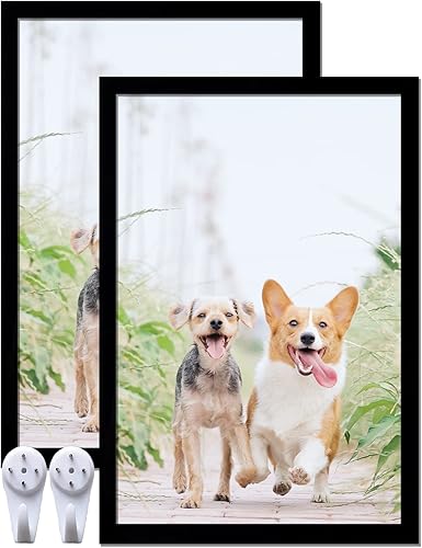 Juego de 2 portarretratos de 8 x 12 pulgadas, marcos de fotos negros de alta transparencia para galería de pared horizontal de escritorio vertical
