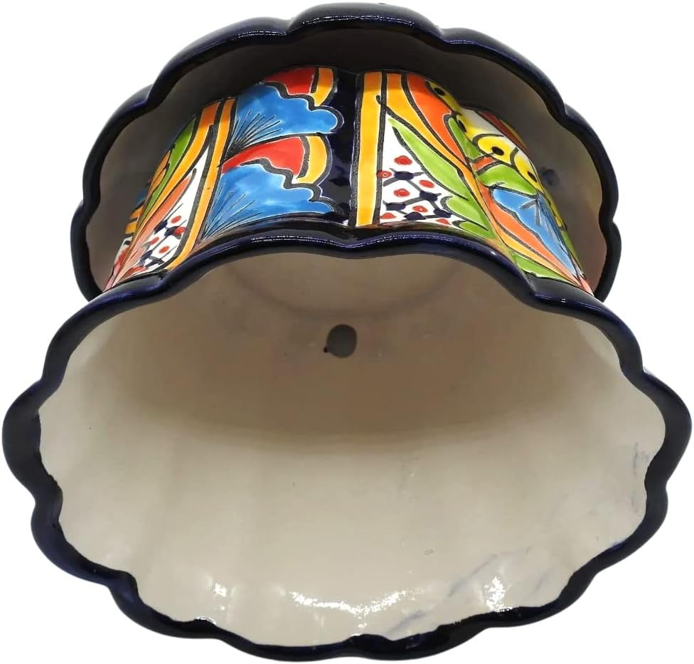 Violet Pot Planter with Saucer Large Hand Painted Indoor Outdoor Multi Colored Figure Glazed