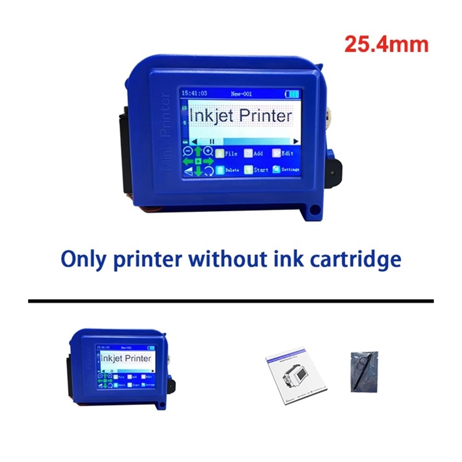 Imprimante Portable, Imprimante à Jet d'encre Mini 25,4 mm sans Verrouillage, Bande QR Portable, numérotation de Code par lot, imprimante d'étiquettes Logo(with 1 Cartridge)