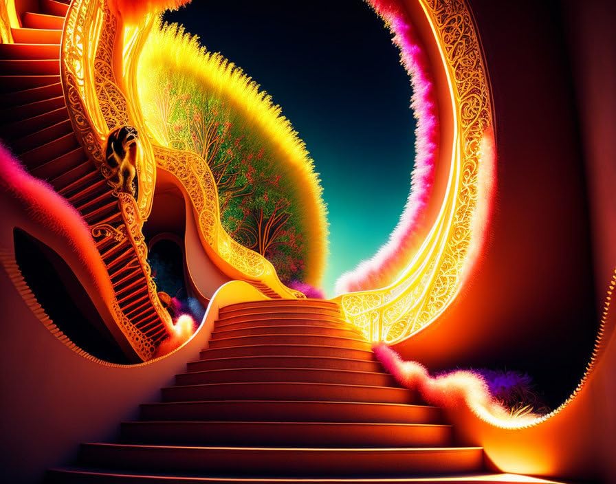 Poster Monkeys Climbing Up a Staircase 58x90 cm en toile sans cadre pour décoration murale