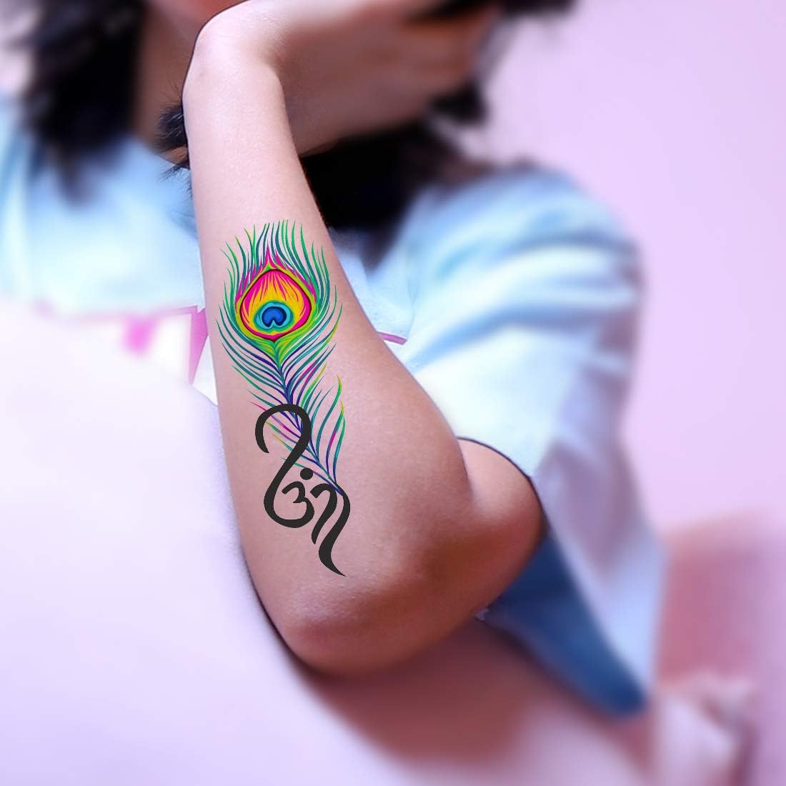 Temporary Tattoowala Krishna Feather With Om Temporary Tattoo Sticker For Male And Female Tattoo sticker 2